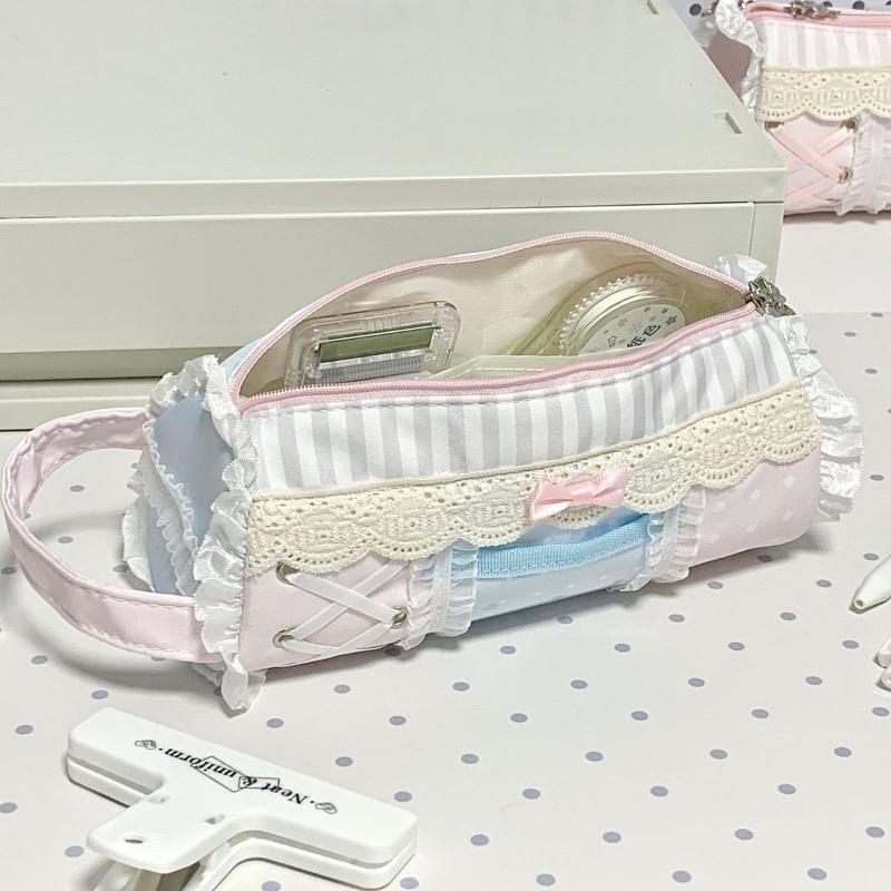 1Pcs Cute Lace Pencil Case Student Large Capacity Desktop Storage Stationery Pen Bag Cute Girl Makeup Bag Gift
