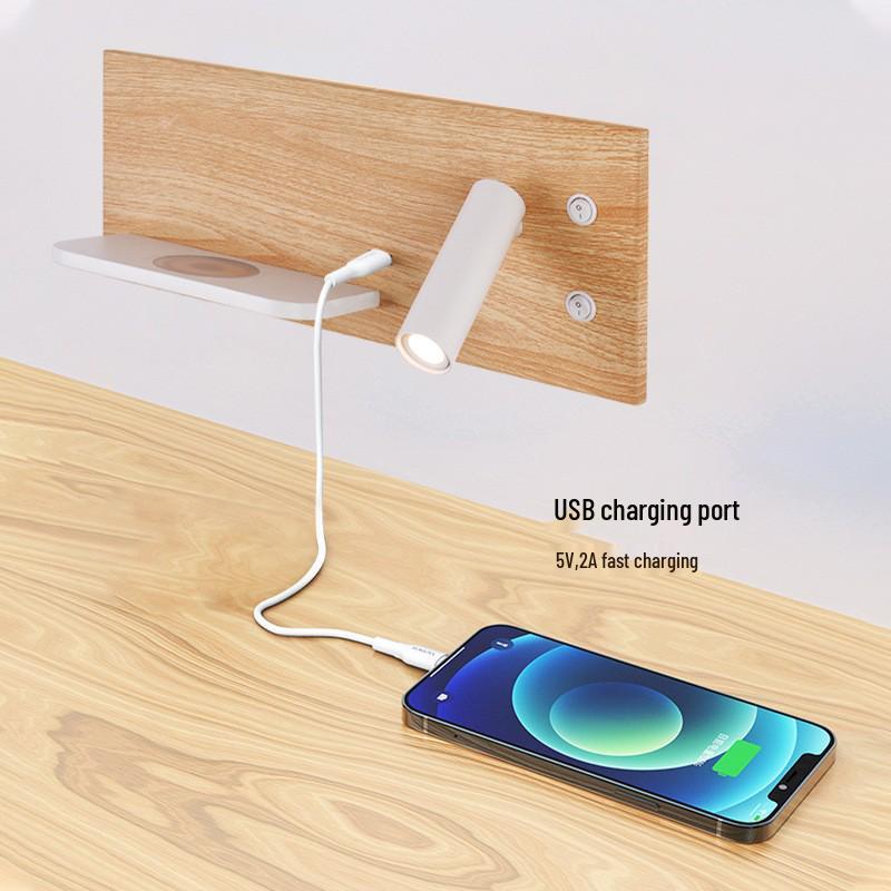 Minimalist LED Bedside Wall Light with Wireless Charger & USB Reading Light