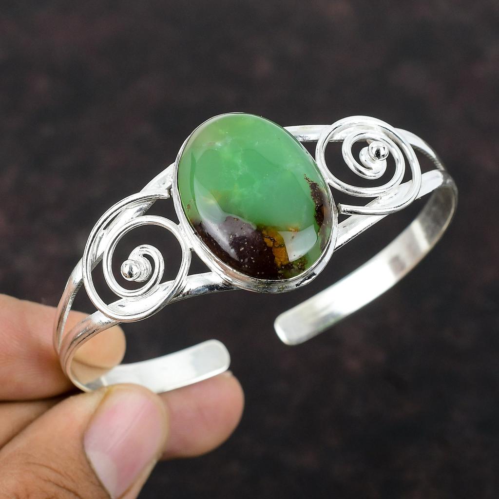 Boulder Chrysoprase Bangle 925 Sterling Silver Cuff Bracelet Gemstone Bangle Handmade Jewelry Adjustable Bangle Unique Jewelry Gift For Her