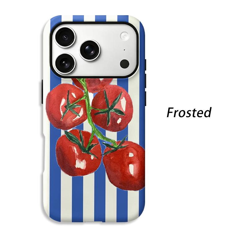 Classic Striped Watercolor Tomato Fruit Graphic Art Film Aesthetic Protective Shockproof Bumper Phone Case Cover For iPhone 14 15 16 Pro Max Plus