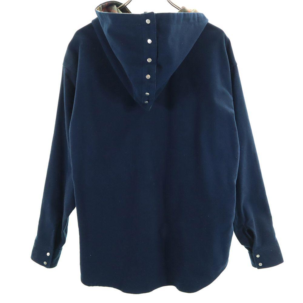 PHINGERIN Made In Japan Long Sleeve Hooded Brushed Cotton Shirt M Navy Men's Used