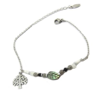 [P4907] - Silver Gray 'Tree of Life' Steel Bracelet