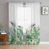 Folhas de palmeira Tropical Jungle Plant Verde Tule Cortinas transparentes para sala de estar Decoração de quarto Cortina de janela Voile Organza Cortinas