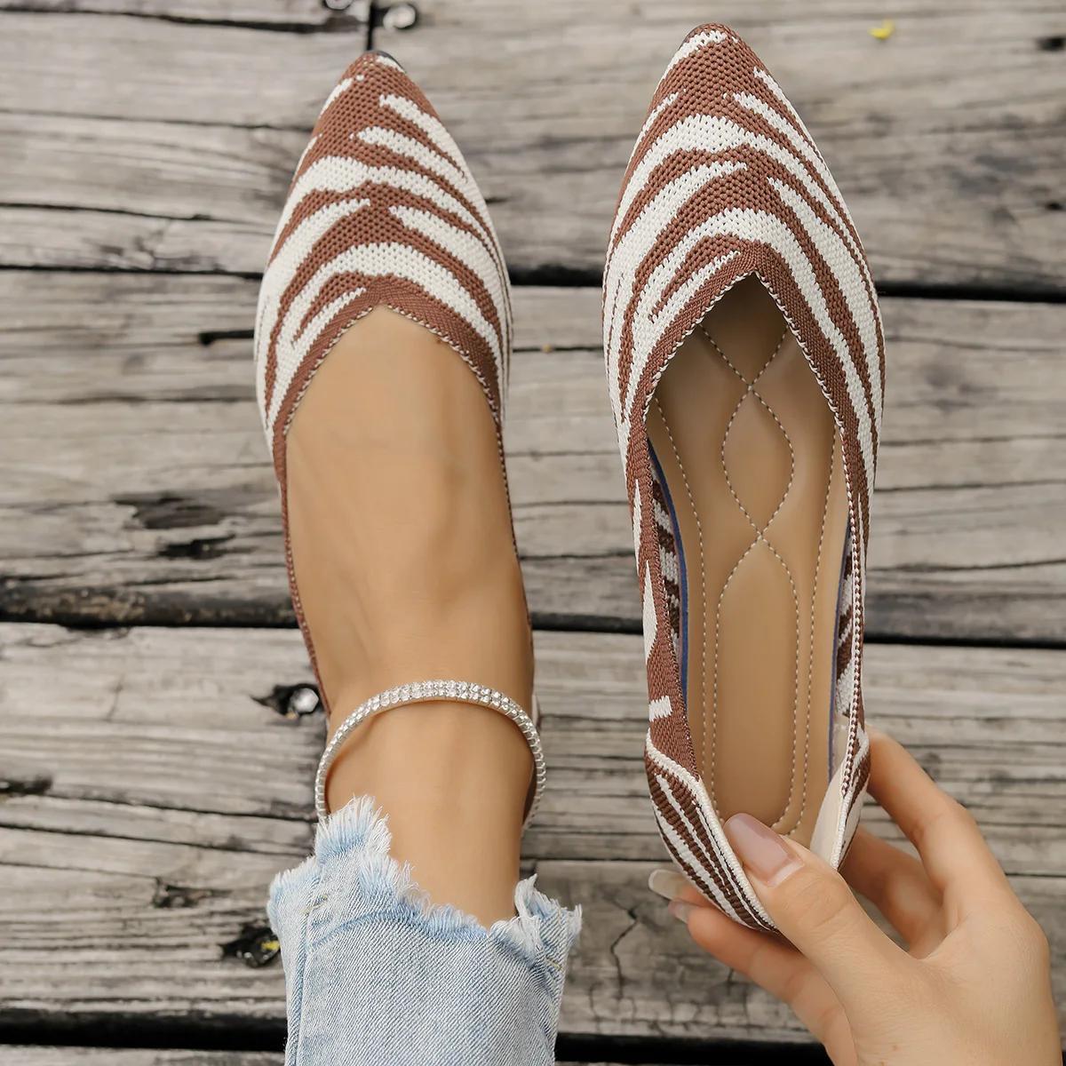 

Женские туфли на плоской подошве с острым носком, женские трикотажные туфли-слипоны разных цветов, повседневные дышащие балетки, женские лоферы, удобная обувь 43