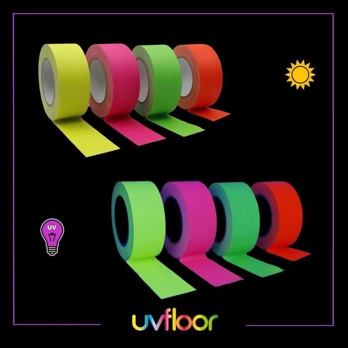 Ruban adhésif fluo UV Floor - Pack de 4 rubans adhésifs fluorescents pour décoration - Marque UV Floor