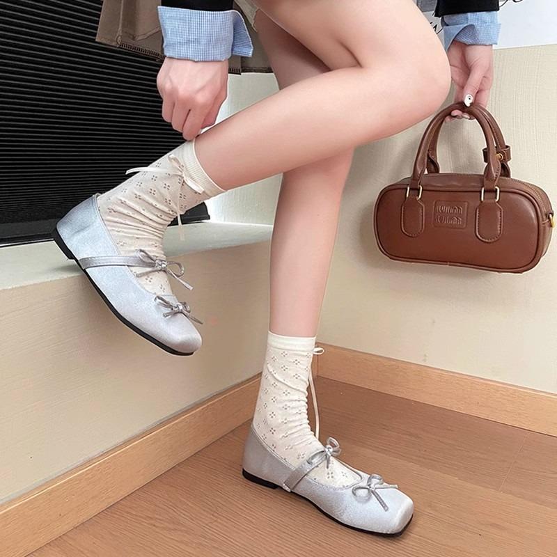 Fashion Mary Jane Shoes for Women's 2025 Summer New Fashion Sandals Square Head Ballet Shoes Flat Bottom Shallow Mouth Retro Single Shoe