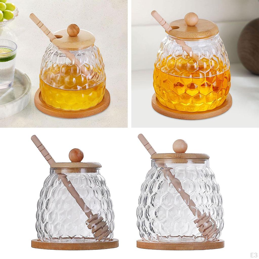 Honey Jar with Dipper and Lid Glass Pot for Dining Table Wedding Party 350ml