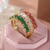 [Retro Bohemian Ring] Marquis Cut Red, White & Green Cubic Synthetic Zirconia Handmade Retro Bohemian Women's Engagement Ring | Golden-Tone KC Plating