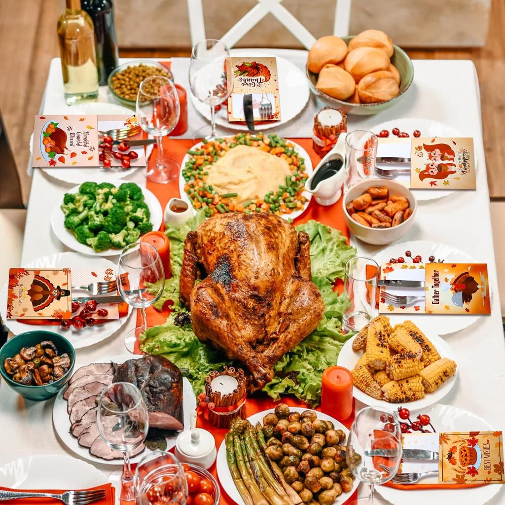 Naler 24 Pieces Thanksgiving Cutlery Holder Set, Fall Thanksgiving Utensil Holder, Thanksgiving Silverware Holders for Thanksgiving Party Supplies