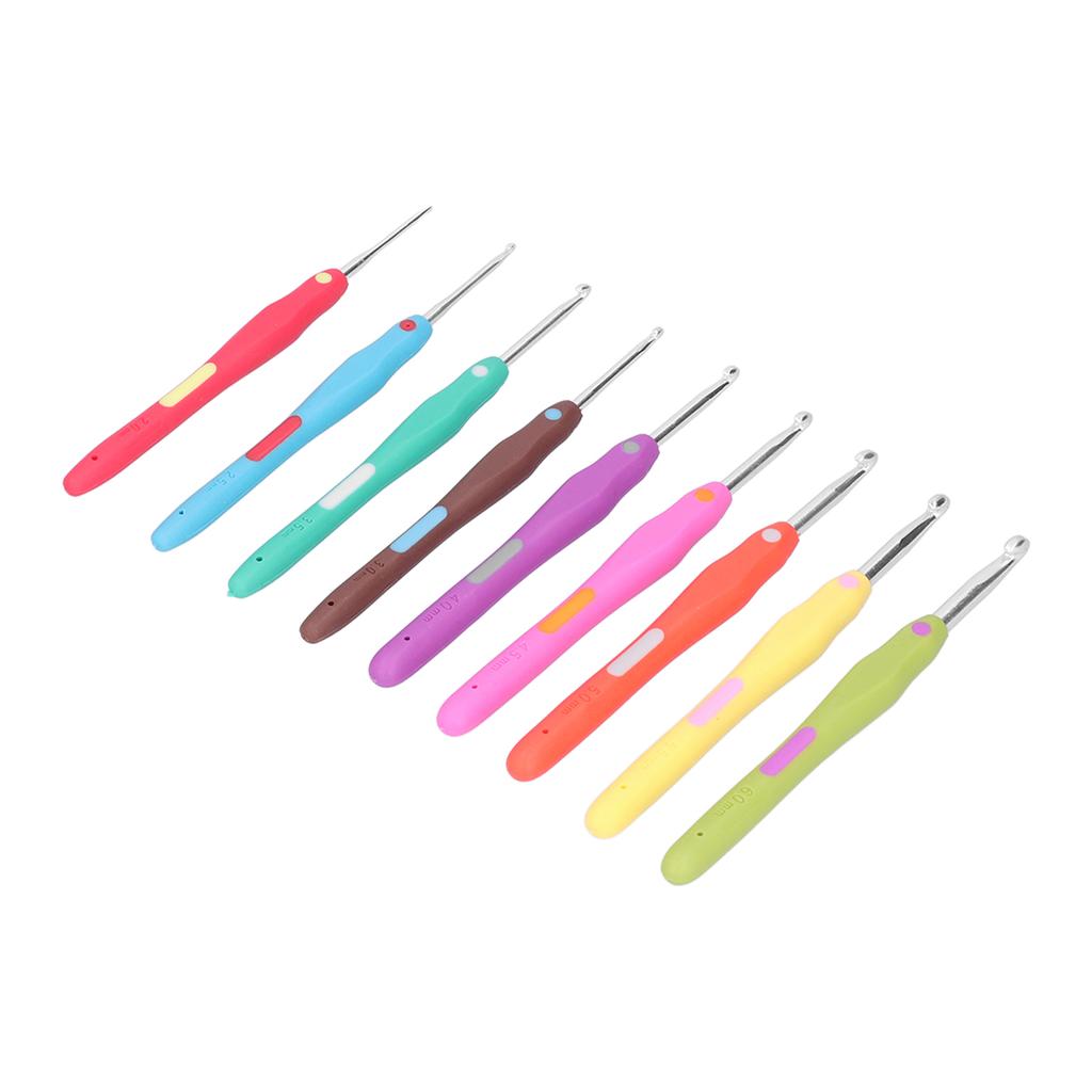 9Pcs Crochet Hooks TPR Ergonomic Soft Handle Easy Identification Wide Application Crochet Needle