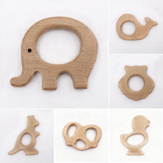 Brinquedos Mordedores de Madeira para Bebês Mordedores Naturais de Madeira de Faia para Bebês Anéis de Dentição Educacionais com Formas de Animais