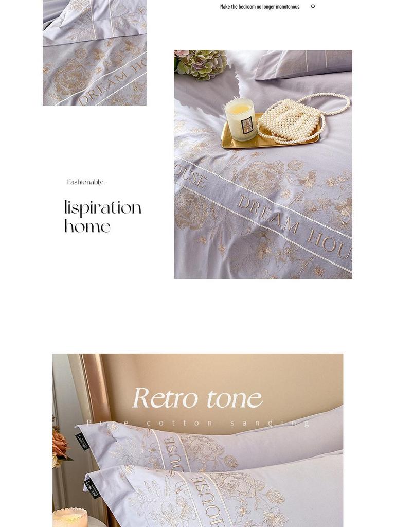Luxury French Cotton Flannel Bedding Set: 4-Piece Thick Warm Duvet Cover & Fitted Sheet for Autumn/Winter.