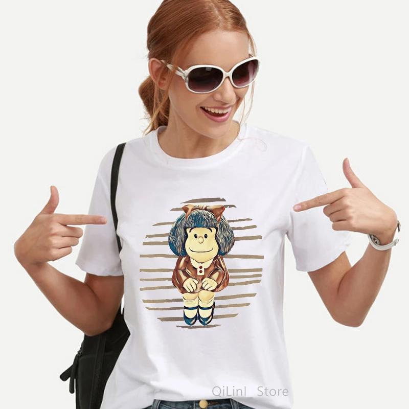 Kawaii Funny Mafalda Graphic Print T-shirt Women Harajuku Aesthetic Clothes White Tops Tshirt 2025 Fashion Casual Female T Shirt