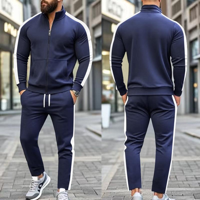 2025 Europe and The United States Spring and Autumn Outdoor New Leisure Men's Sports Suit Color Contrast Outdoor Men's 2 Pieces
