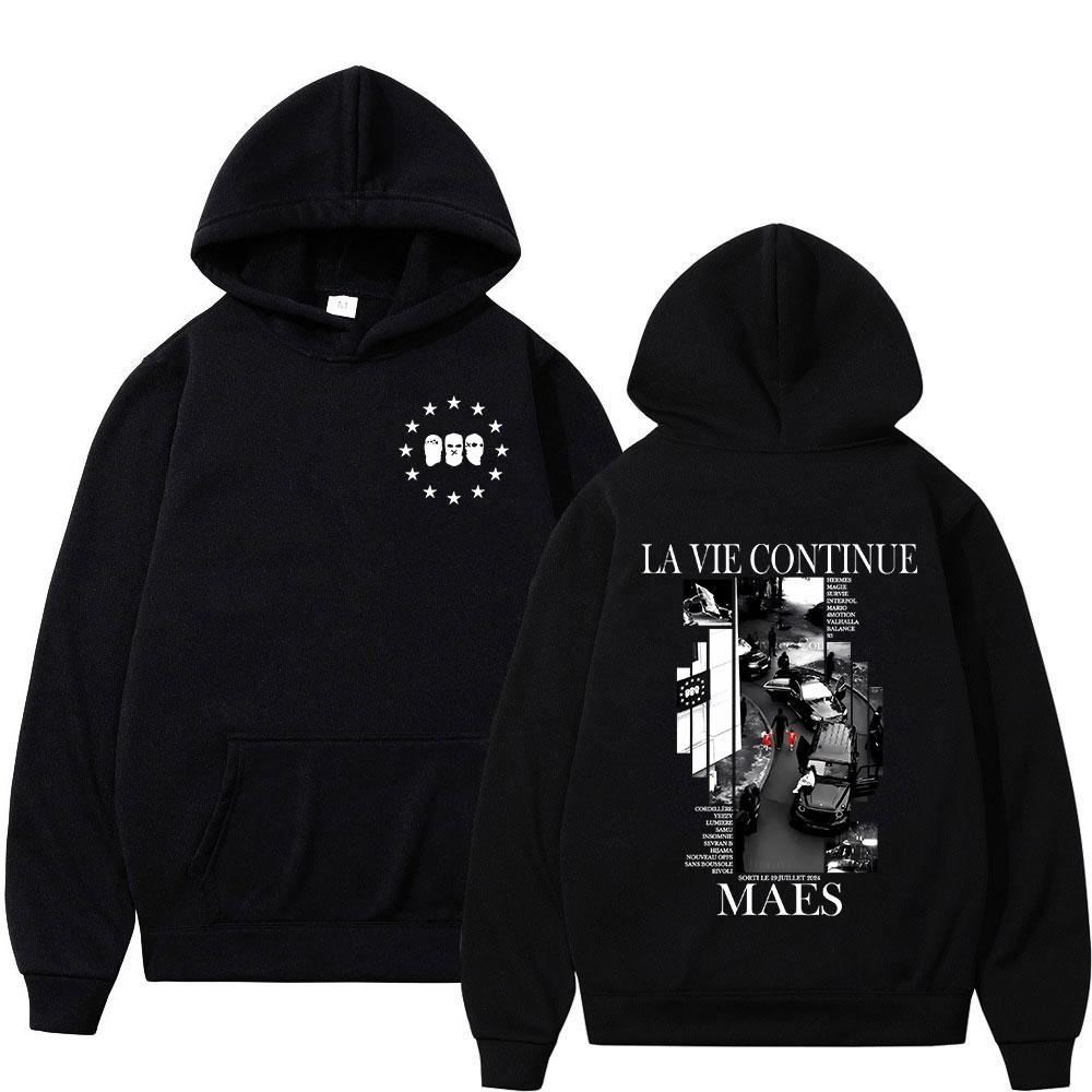 

Rapper La Vie Continue Maes Album 2025 Graphic Hoodies Men s Vintage Hip Hop Clothing Sweatshirts Autumn Winter Fleece Pullovers 3XL
