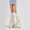 Women Harajuku Ribbed Cuffs Plush Leg Warmers with Ties Bandage Furry Boot Covers Flared Leg Sleeves Footless Socks