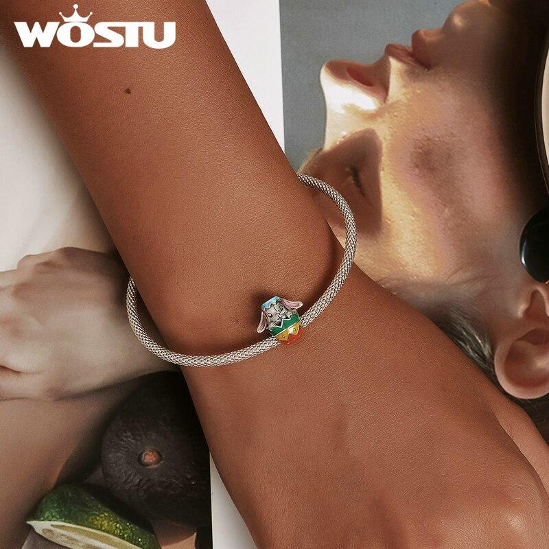 WOSTU 925 sterlingsølv dyr kanin påskeegg sjarm perle anheng passer originalt armbånd halskjede for kvinner smykker