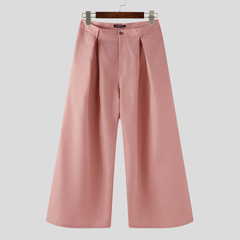 

INCERUN Мужские брюки прямого кроя на молнии, длинные костюмные брюки 5XL розовый