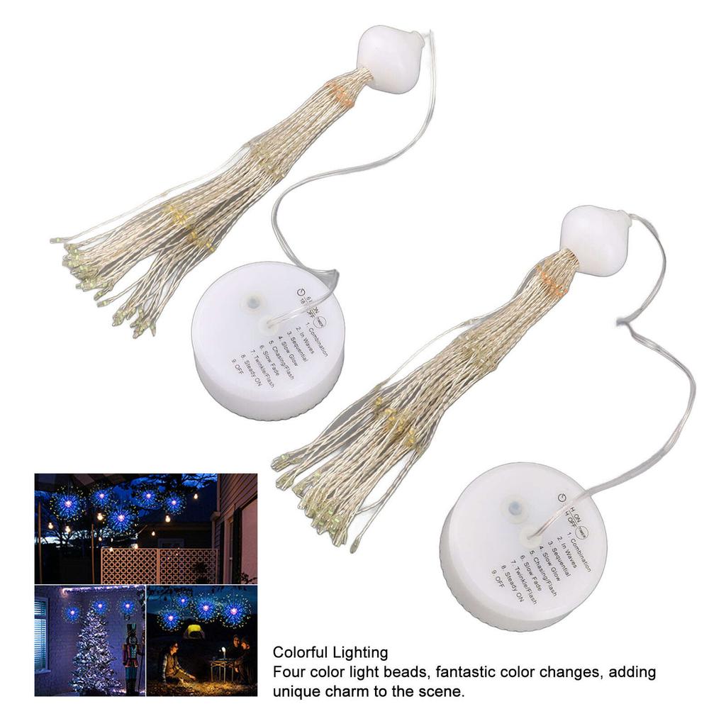 2PCS Firework Fairy Lights LED Copper Wire Starburst String Lights Remote Control Star Sphere Lights for Party Patio Garden Decoration