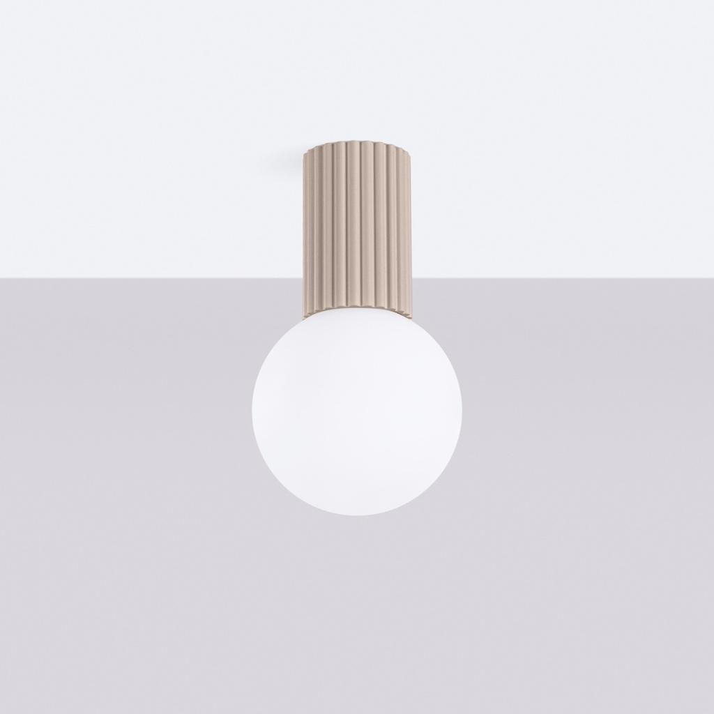 Spot Sufitowy Nowoczesny Taupe Ryflowany Korpus Szklana Biała Kula Do Łazienki Przedpokoju 1Xg9 8W Ip44 Halo Sollux Lighting