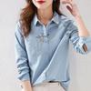 Spring Autumn Polo-neck Embroidery Casual Fashion Blouse Women Long Sleeve Elegant Fashion Cotton Shirt Top