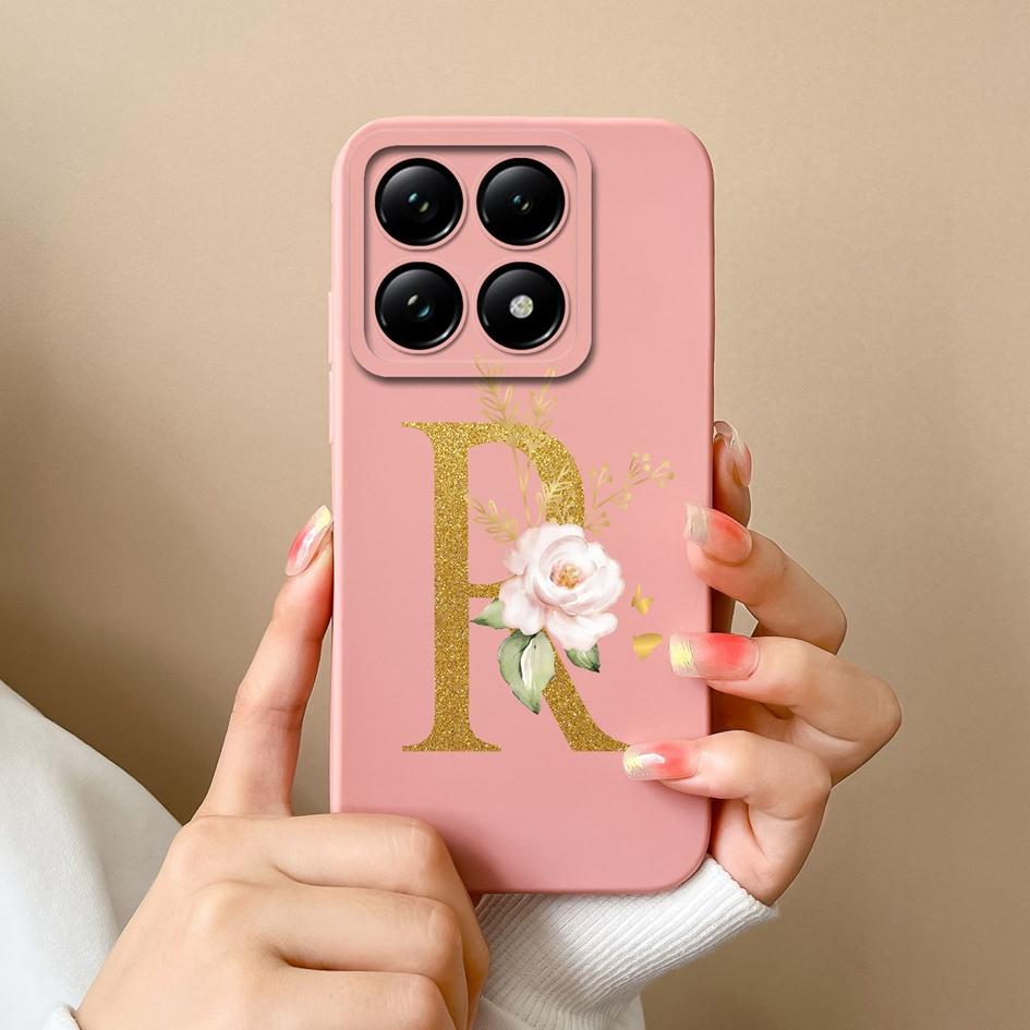 Liquid Soft Silicone Bumper For Xiaomi 14T Pro 5G 14 T Cover Pretty 26 Flower Letters Cases Anti Drop Housing Phone Shell Fundas