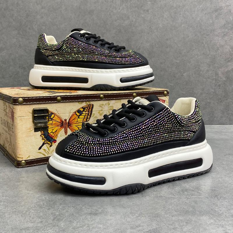 

Роскошные мужские туфли в стиле панк со стразами, дизайнерские кроссовки для мужчин, повседневные туфли на платформе в стиле хип-хоп, кроссовки Chaussure Homme 38 чёрный