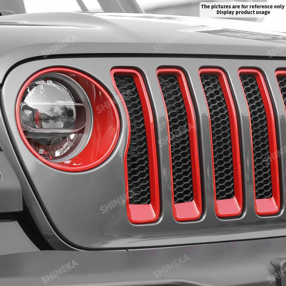 SHINEKA ABS Car Exterior Front Headlight Lamp & Racing Front Grille Decoration Cover for Jeep Wrangler JL Gladiator JT 2018 Up