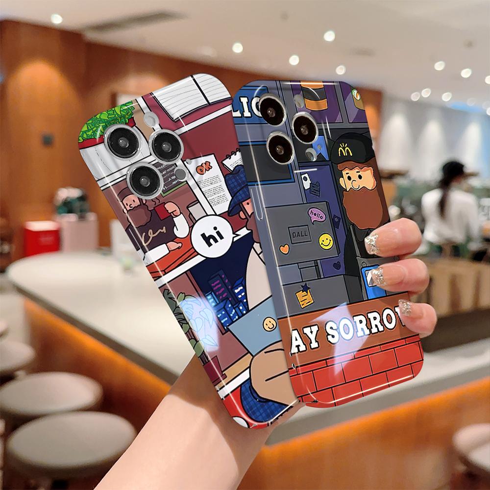 For iPhone 16 Samsung S23 S22 A13 A23 A52 A33 Huawei Honor Xiaomi Redmi OPPO Vivo Cartoon Old Man Design Full Lens Protect Hard Shockproof Back Case