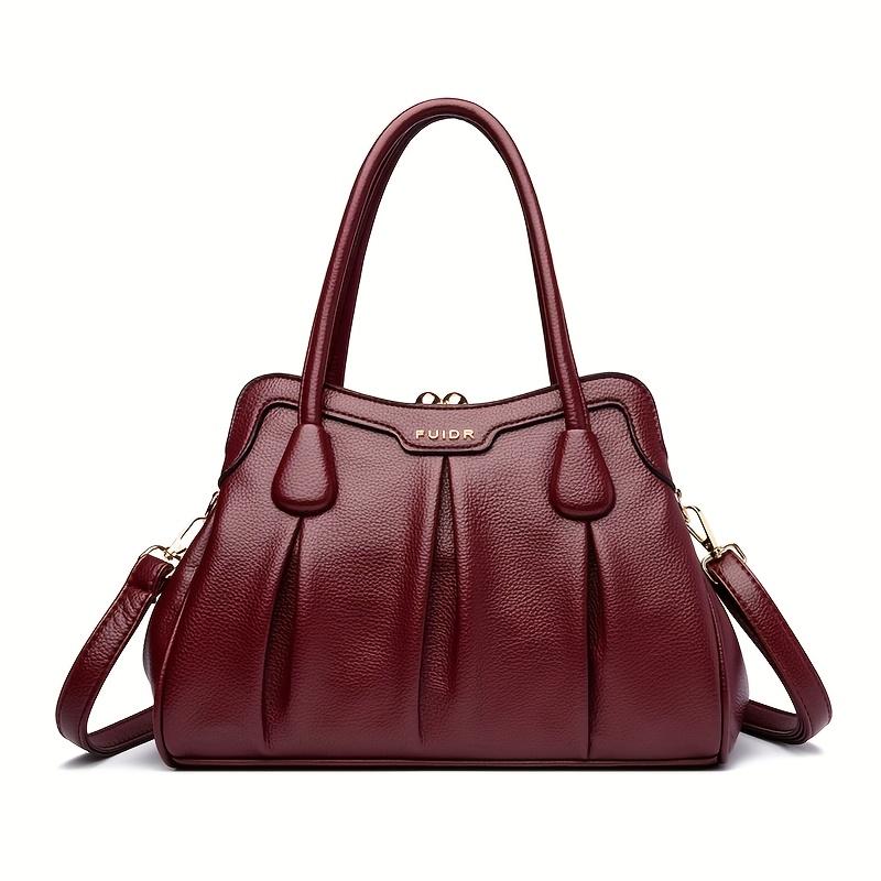 

Женская сумка из текстурированной кожи, структурированная плиссированная сумка-тоут с двойными верхними ручками для женщин 30*13*21cm красный