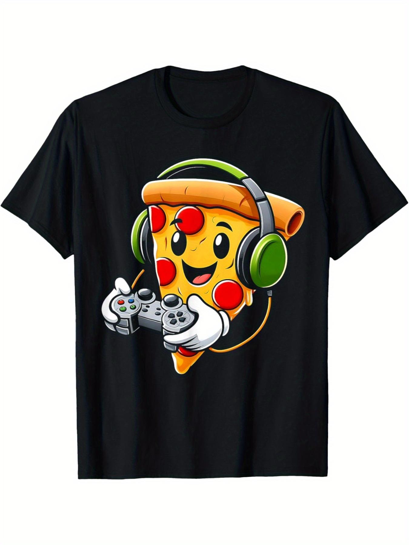 Funny Gamer Pizza Gaming Food Lovers Play Video Games  design100 cotton Oneck short sleeve printed mens Tshirt S