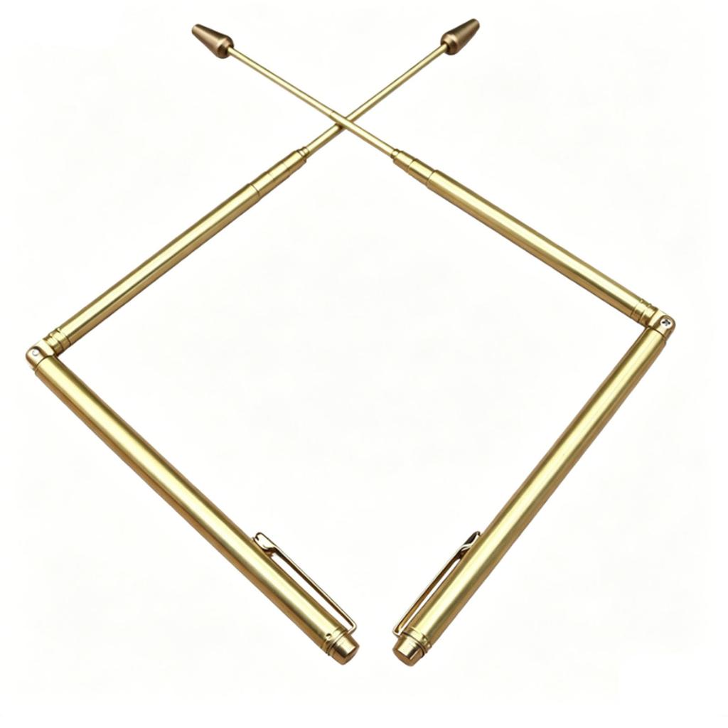 2 Pcs Dowsing Rod Retractable Foldable Stainless Steel Pen Shaped Water Divining Rod with Storage Bag Gold