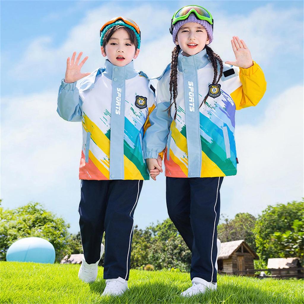 Dziecięcy Zestaw Wiatrówki na Jesień/Wiosnę do Szkoły Podstawowej (Trzy-częściowy) - Nadaje się na zawody sportowe dla pierwszej klasy i do przedszkola.