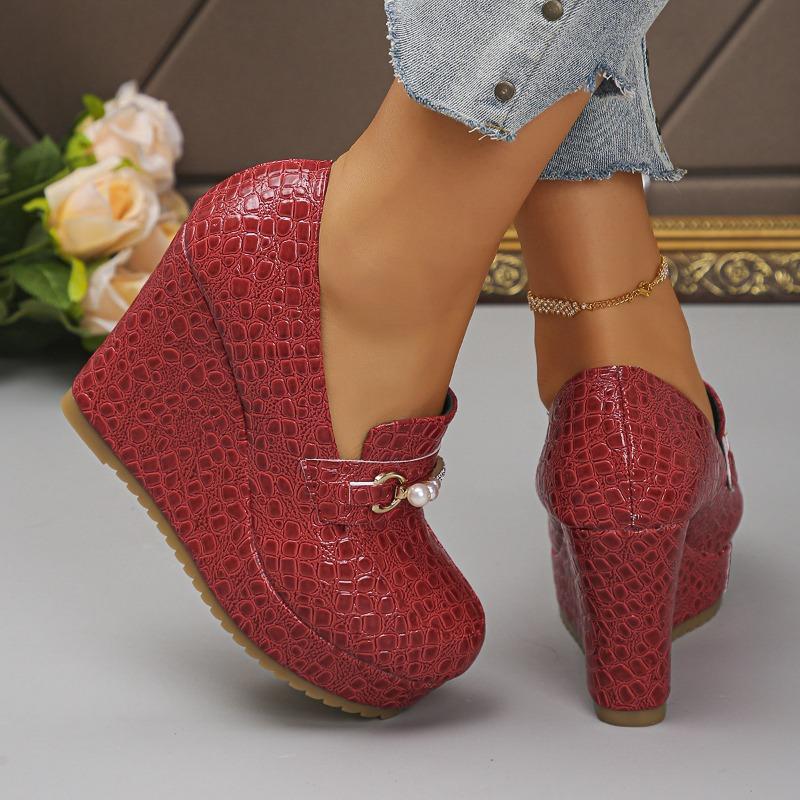 Women's Slip-On Lightweight Wedge Leather Loafers, British Style Comfortable Casual Footwear, Available In Large Sizes.