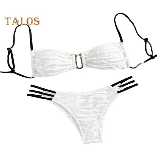 

2 шт./комплект женский бикини комплект слинг бандо бюстгальтер с подкладкой морщинистая текстура трусы комплект пэчворк цветной раздельный купальник M белый