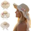 Fashion Lace Bow Sun Hat Adjustable Lace Ruffle Wide Brim Hat Breathable Straw Beach Hat Outdoor Travel