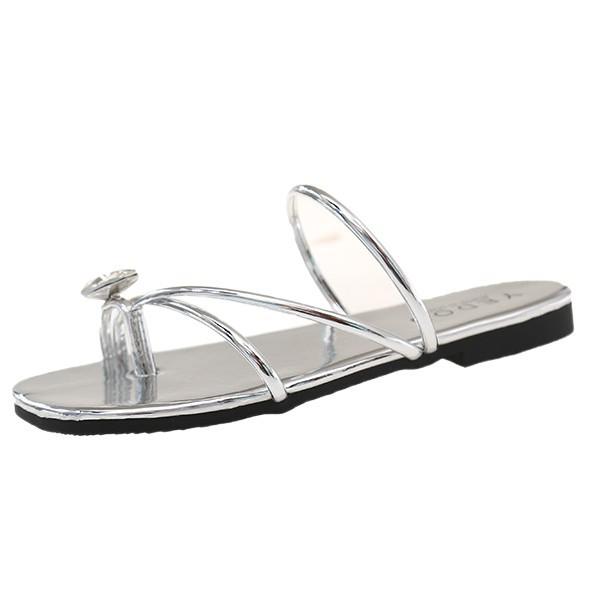 Square head rhinestone cover toe cool slippers female summer 2025 new low-heeled fairy wind with skirt beach cool slippers