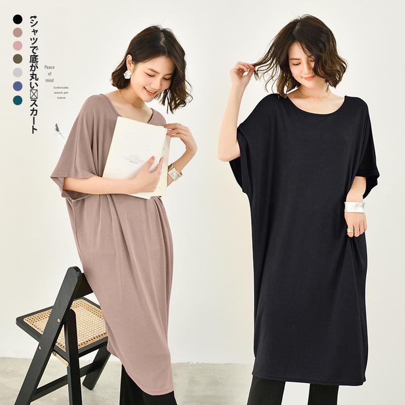 Women's Spring/Summer Modal Nightdress - Loose, Trendy, Short Sleeve, Cotton, Maternity Long Skirt