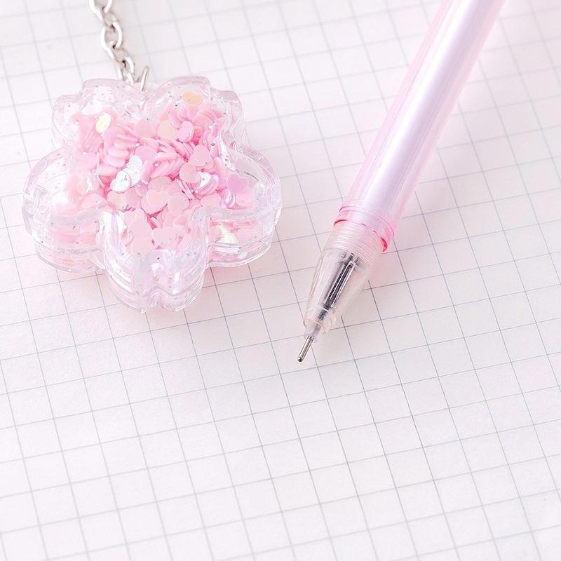 16 Pcs Wholesale Creative Pink Sequins Cherry Blossom Pendant Neutral Pen Lovely Flower Student Signature Pen Writing Supplies School Office Supplies