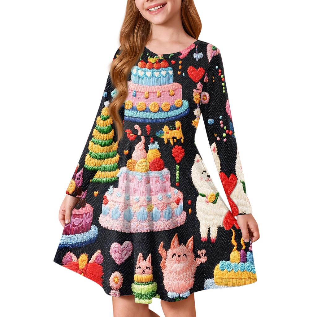 Sommer-Prinzessinenkleid für Mädchen - Langärmeliges A-Linien-T-Shirt-Kleid Valentinstag