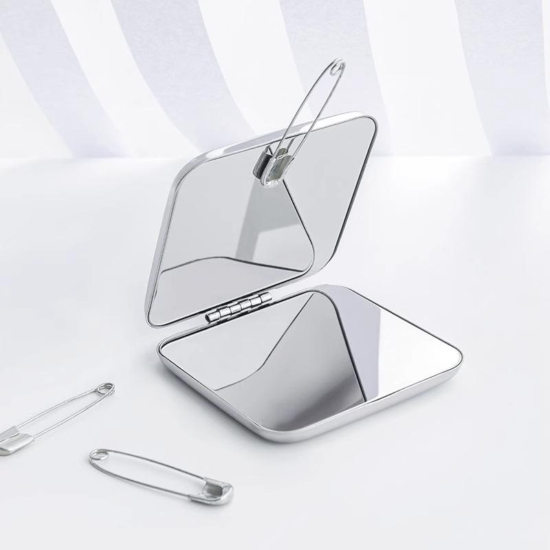 Double-Sided Folding Makeup Mirror: Portable, Stainless Steel, Drop-Resistant, Standable