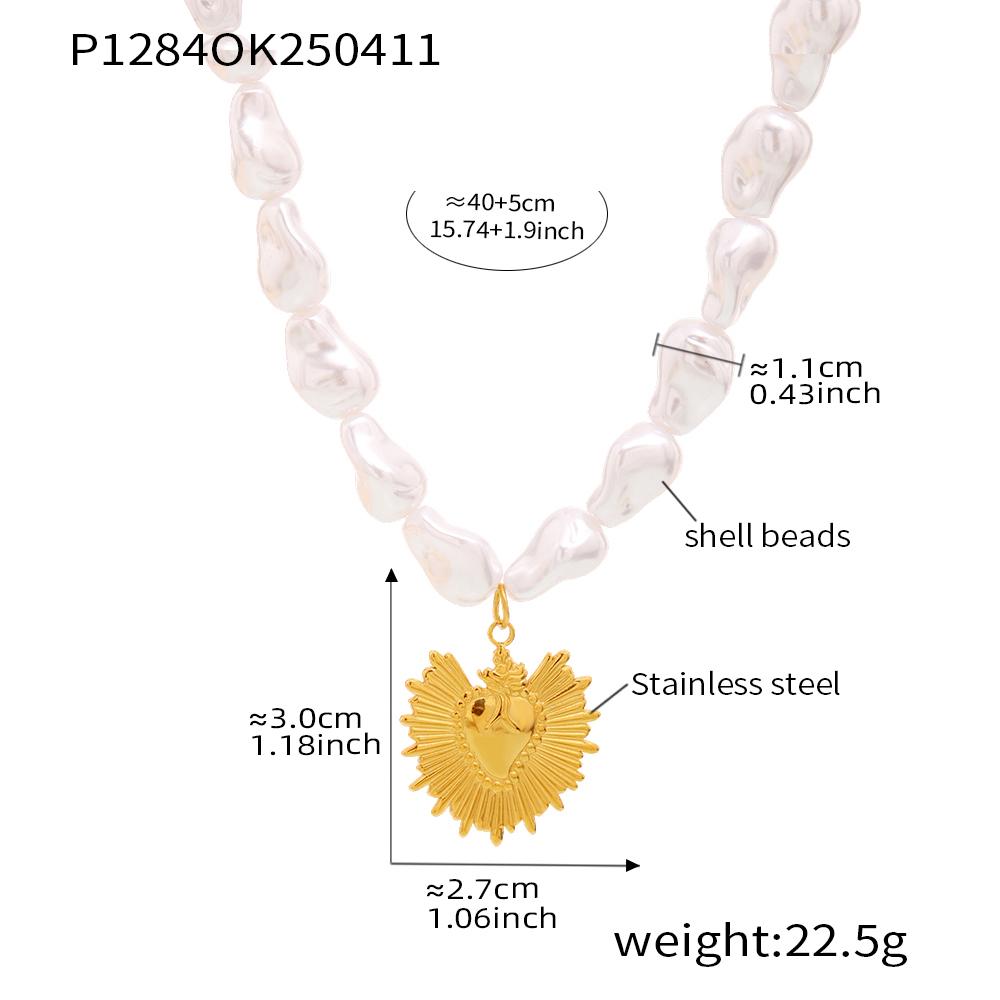 

White Shell Beaded Chain Fashion Necklace Women s 316 Stainless Steel Gold Plated Star Sun Pendant Necklace Girl Summer Zircon 45cm