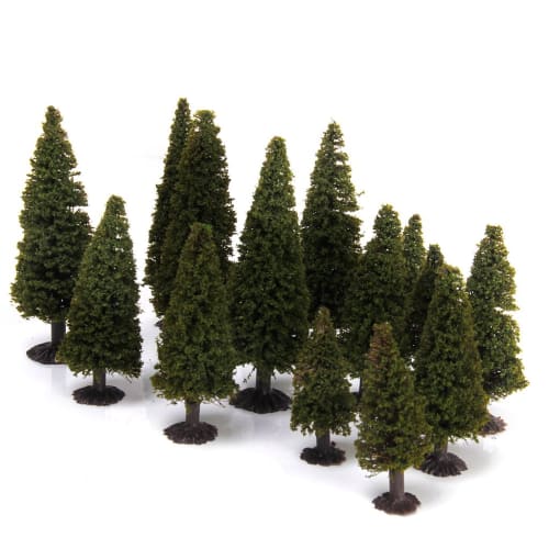 [No-Brand] Set of 15 Cedar Tree Model Trees, 6-10cm Tall, 3 Sizes for Model Trains
