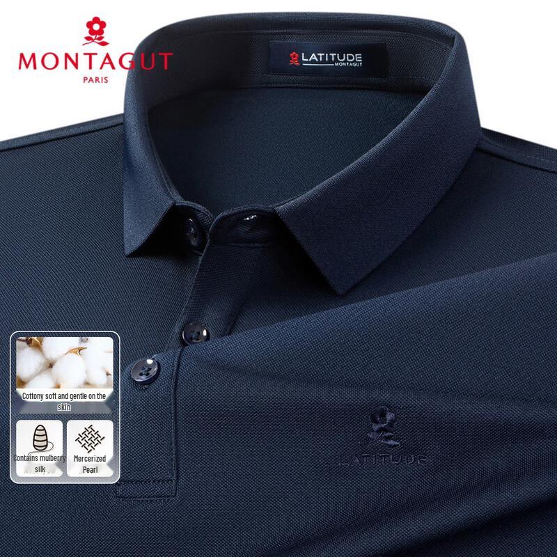 MONTAGUT Men's Silk Blend Embroidered Long-Sleeve Polo Shirt