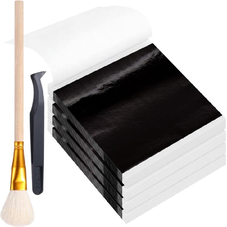 Paper Craft Leafing Sheets Set for Journaling and Home Decoration Metallic-Look Squares with Brush and Pickup Tool