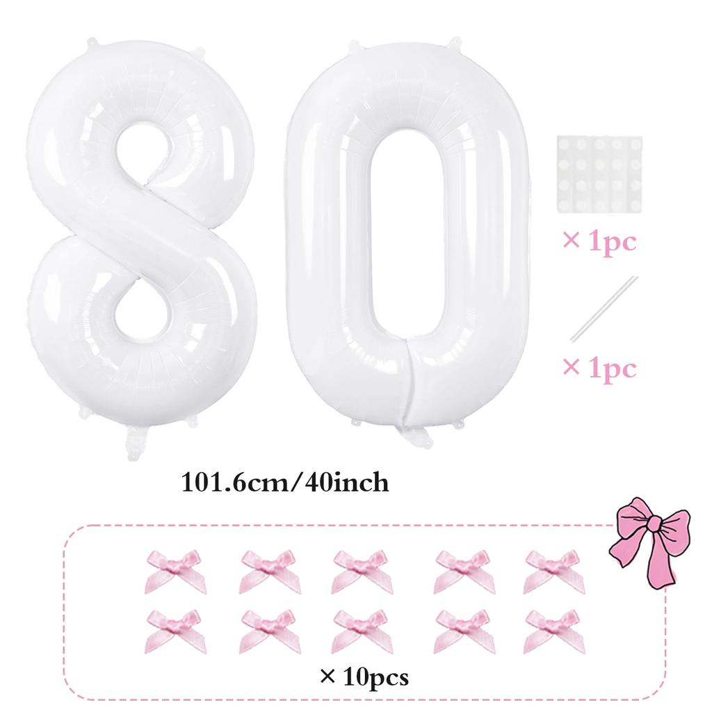 2pcs101.6cm Pink Bow Decoration White Digital Balloon for Birthday Anniversary Wedding Graduation Season New Year Decoration