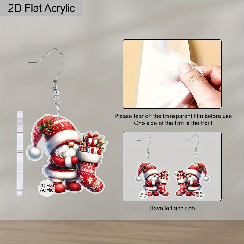 2D Flat Retro Santa Claus Christmas Stocking Women's Acrylic Dangle Earrings Christmas Party Jewelry Gift