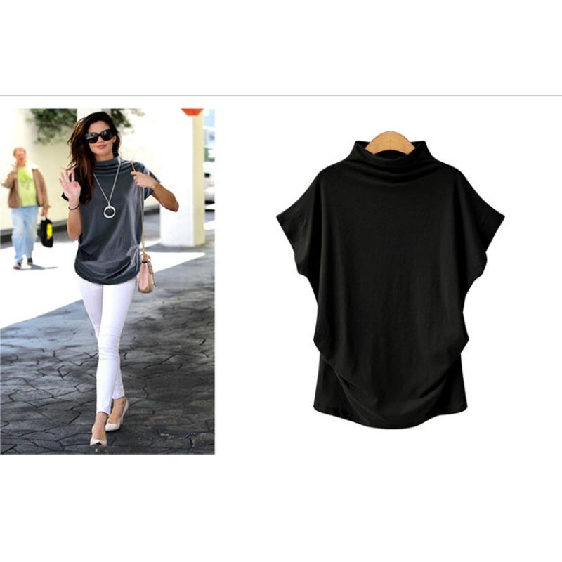 

Футболка больших размеров с короткими рукавами, женские свободные топы средней длины с полувысоким воротником 4XL чёрный