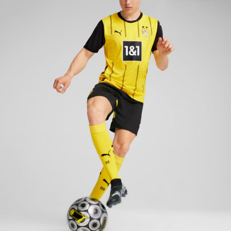 Puma Logo Borussia Dortmund Pantaloncini Sportivi Casual Comodi Traspiranti da Uomo Neri 774977-02