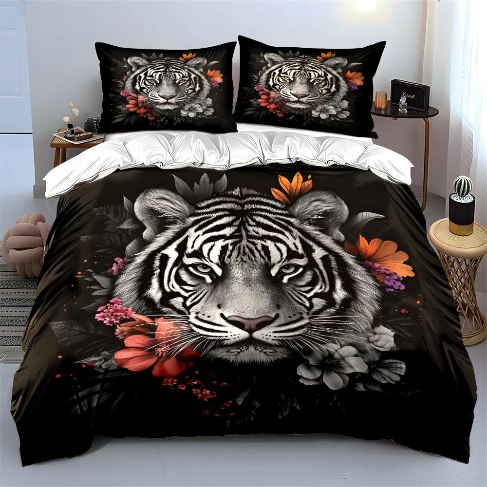 Floral Tiger Art Wall Decor Multiple Sizes Kid'S And Adults' Bedroom Exquisite 3Pc Bedding Set, Gift